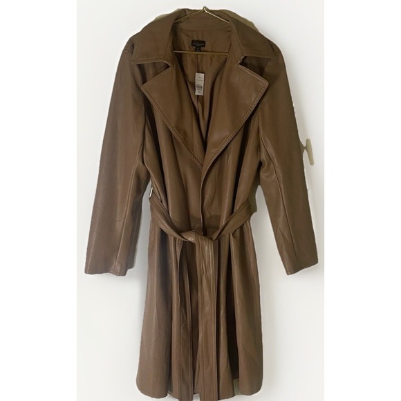 Ann Taylor Jackets & Blazers - Ann Taylor Faux‎ Leather Wrap Coat Tan XXL Belted Jacket Women Plus NWT